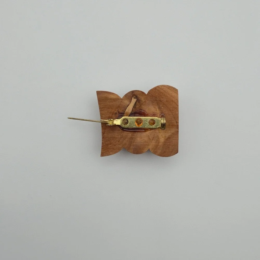 Hand Carved Wooden Owl Brooch Pin Figural Rustic Novelty Nature Forest Twee Cute